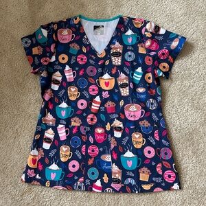 Colorful Coffee Print Scrub Top FALL